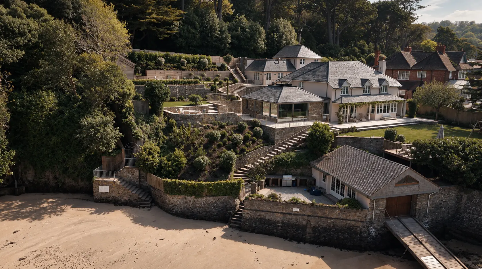 Salcombe, Cornwall — A coastal estate above the beach, documented on completion.