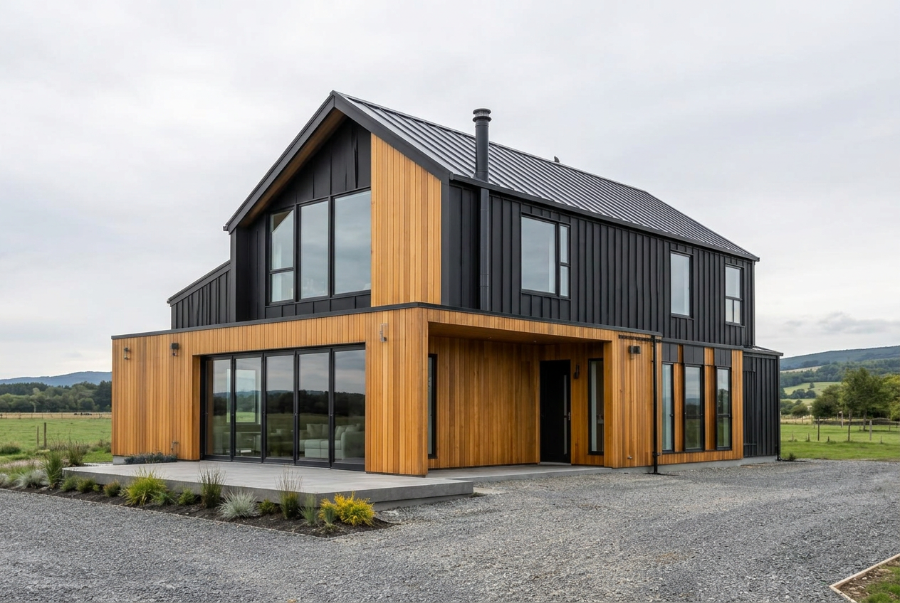 Recessed timber entrance and side elevation