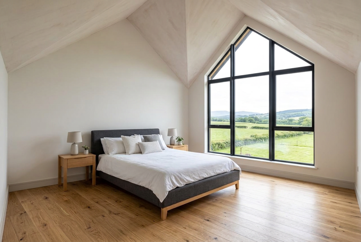 Principal bedroom beneath the pitched roof